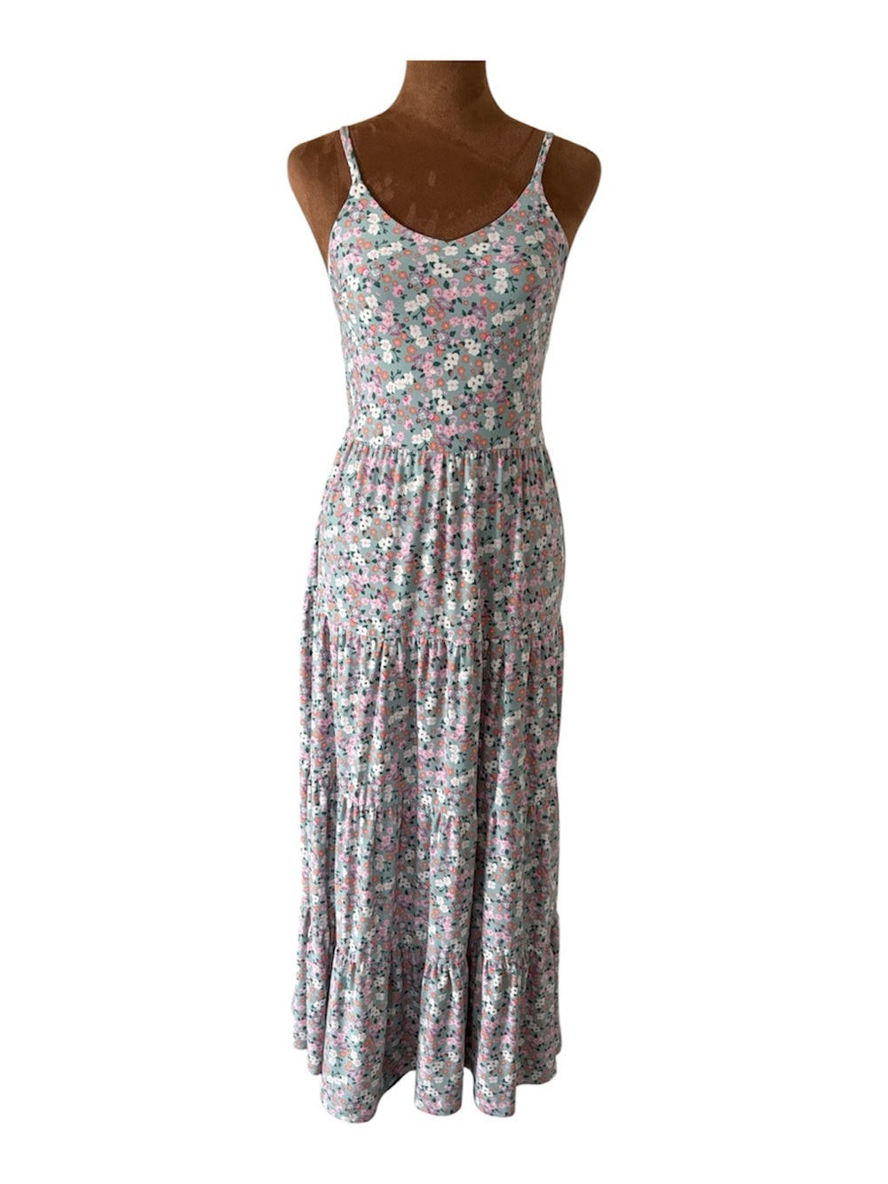 Monteau Los Angeles Floral Tiered Maxi Dress XS Cottagecore Boho Feminine
